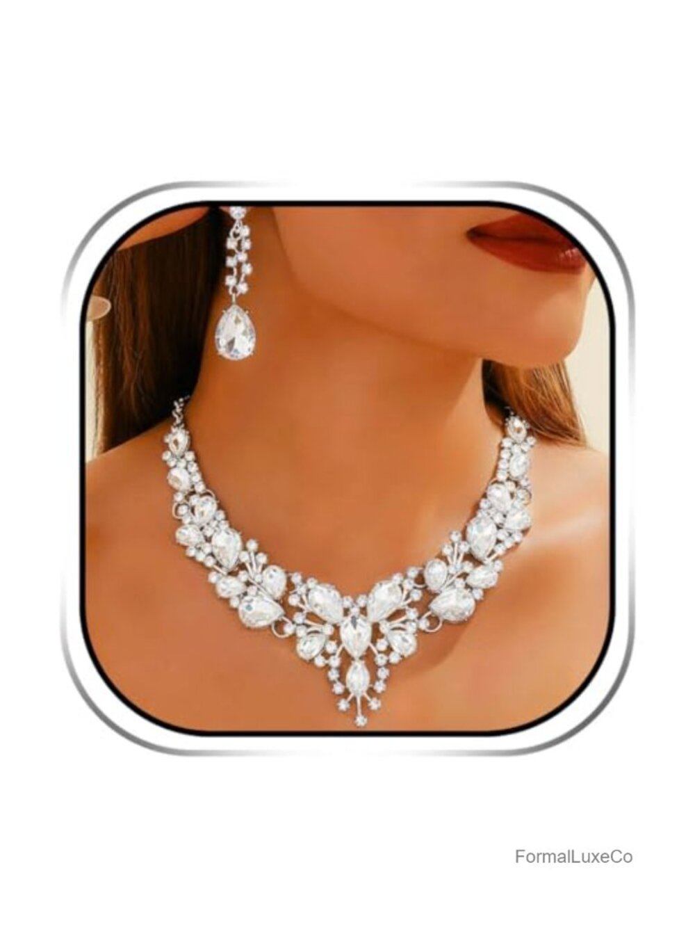 Bridal Jewelry Set Alloy Rhinestone Necklace Earring Set Women Prom
